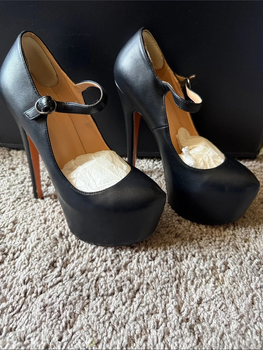 Women’s Black Mary Jane Platform Heels with Ankle Strap